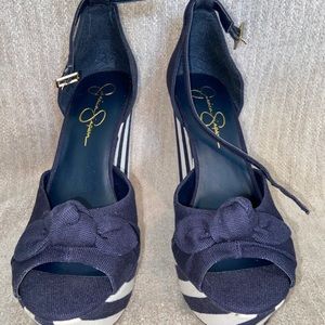 Striped Blue Platform Heels